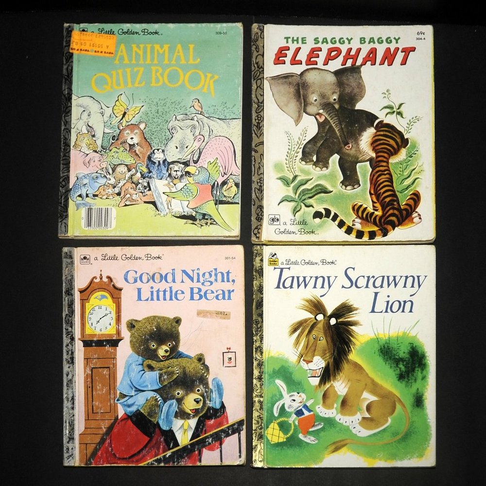 Vintage Little Golden Books Lot of 4, Elephant, Bear & Lion Stories 80's 90's